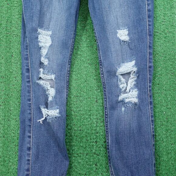 HOLLISTER CALIFORNIA HIGH RISE SUPER SKINNY DISTRESSED DENIM BLUE JEANS 0S 24X26 - Picture 3 of 9